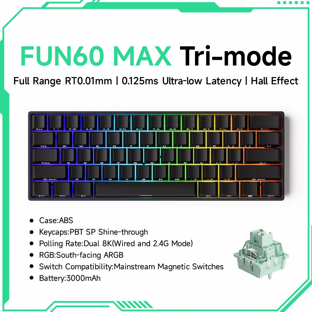Tastiera meccanica Akko MonsGeek FUN60 con switch magnetici, 60%, tastiera gaming Rapid Trigger 0.01mm, 8K, ARGB, HE/TMR, custom
