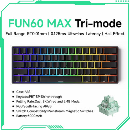 Tastiera meccanica Akko MonsGeek FUN60 con switch magnetici, 60%, tastiera gaming Rapid Trigger 0.01mm, 8K, ARGB, HE/TMR, custom