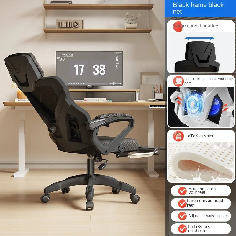 Asiento reclinable ergonómico, silla de oficina cómoda, silla para ordenador doméstica, silla para residencia de estudiantes, silla gaming con reposapiés