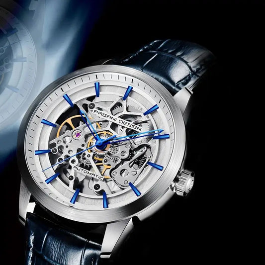 PAGANI DESIGN 2026 New Skeleton Men's Mechanical Watches Top Luxury Automatic Watch Men Blue Leather Waterproof Wrist watch Men