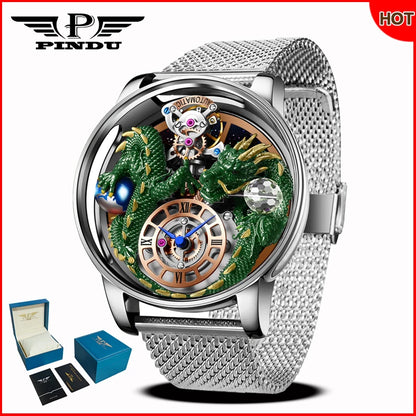 Orologio da uomo PINDU Design 2025 nuovo, Diamond Tourbillon, brand di lusso Astronomia, al quarzo, vetro zaffiro, impermeabile