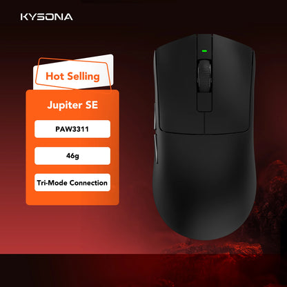 Mouse gaming KYSONA Jupiter Series cablato e wireless 8Khz con sensore PAW3950, Bluetooth, 46g, ricaricabile, driver web per PC e laptop