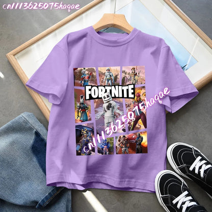 Camisetas Fortnite para niños con estampado de anime y personajes, tops de dibujos animados Fortress Night, ropa de verano para niñas, manga corta, camisetas tipo pulóver