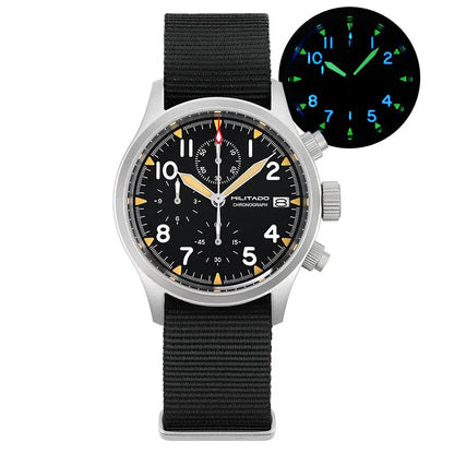 Orologio cronografo al quarzo Militado VK61 VK67, 39mm, cassa in acciaio inox 316L, 3 quadranti, impermeabile 100M, orologio militare multifunzione