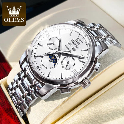 OLEVS 6633 Luxury Men's Watches Automatic Green Watch Men Stainless Steel Waterproof Business Sport Mechanical Wristwatch 6633