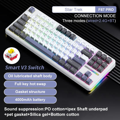 AULA F87 Pro Wireless Mechanical Keyboard 87 Keys Bluetooth 2.4G Wired Gaming Keyboard RGB Hotswap Gamer Non-contact Keyboard