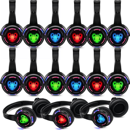 Auriculares inalámbricos Silent Disco RF LED para DJ y fiestas 863–865MHz/915MHz con iluminación LED de 3 canales y batería de 10H