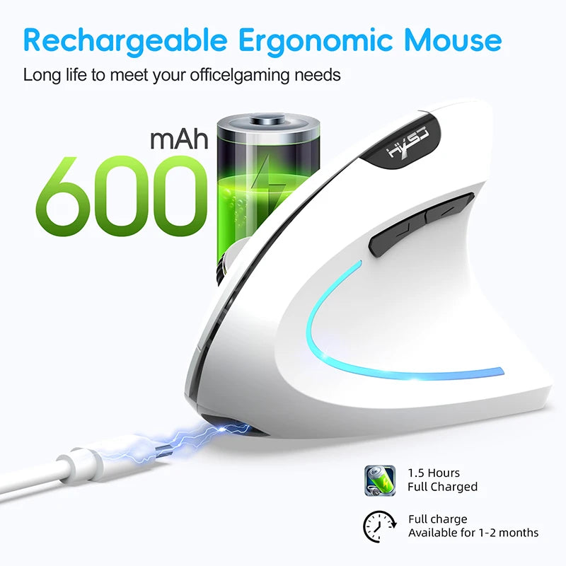Ratón inalámbrico Bluetooth vertical de doble modo, silencioso y recargable para gaming, compatible con Win, Mac OS, portátil y ordenador