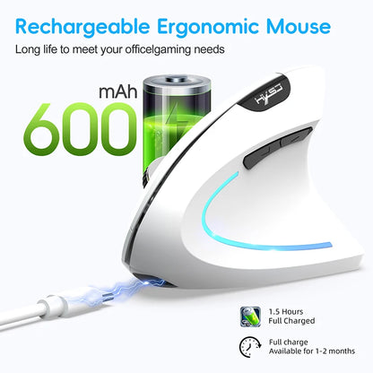 Ratón inalámbrico Bluetooth vertical de doble modo, silencioso y recargable para gaming, compatible con Win, Mac OS, portátil y ordenador