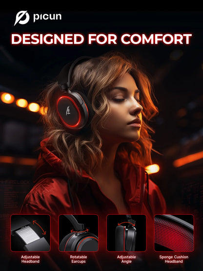 Cuffie da gaming wireless Picun G2 Bluetooth 5.3 – audio surround 7.1, microfono ENC, batteria 100H, cuffie a bassa latenza per PC, PS5, PS4, Switch e dispositivi mobili