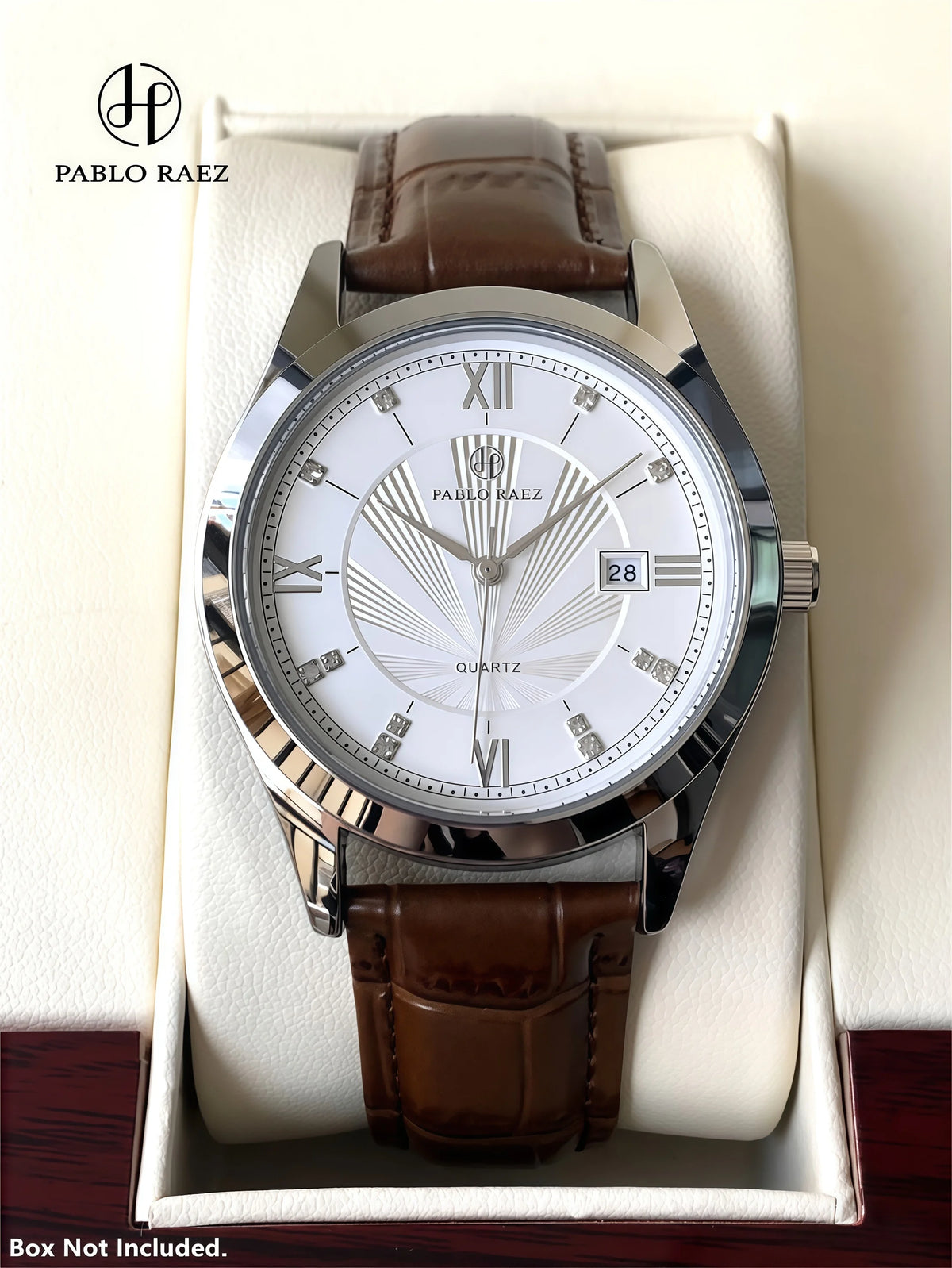PABLO RAEZ Photos réelles Montre-bracelet de luxe pour homme Étanche Diamants Date Cuir Quartz Mode
