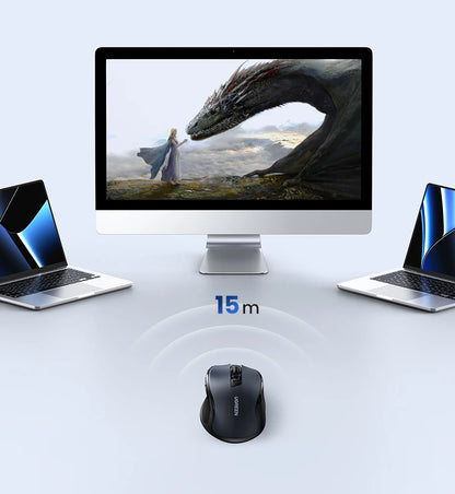 UGREEN bežični miš Bluetooth 5.0, ergonomski miš 4000DPI, 6 tihih tipki, miš za MacBook, tablet, prijenosna računala, računalo PC, 2.4G miševi