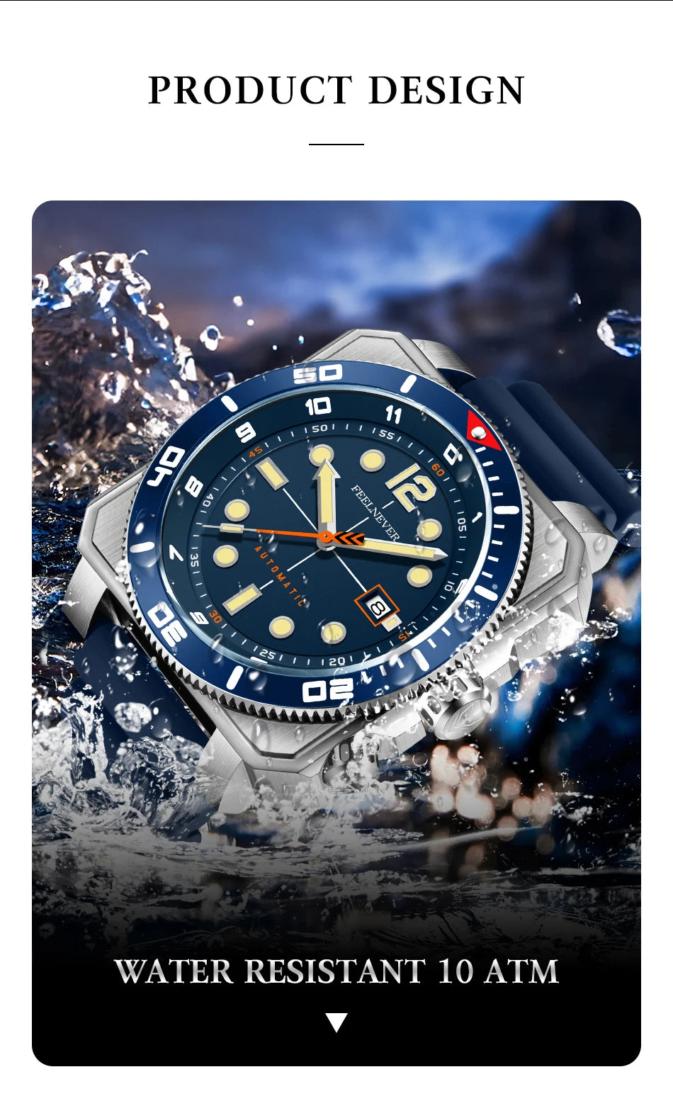 Orologio subacqueo automatico FeelNever 8215 da uomo, super luminoso, in acciaio 316, con vetro zaffiro, orologio sportivo meccanico maschile