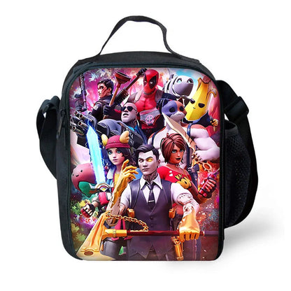 Zaino da scuola per bambini Hot Game con borsa pranzo e astuccio, grande capacità, design F-FortniteS, per ragazzi e ragazze, regalo ideale