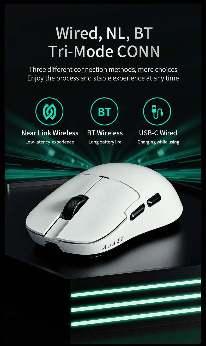 Ratón inalámbrico AJAZZ AJ159 NL 800mAh compatible con juegos y oficina PAW3395 1K Nearlink BT, ratón inalámbrico para portátil, regalo AJAZZ AJ1