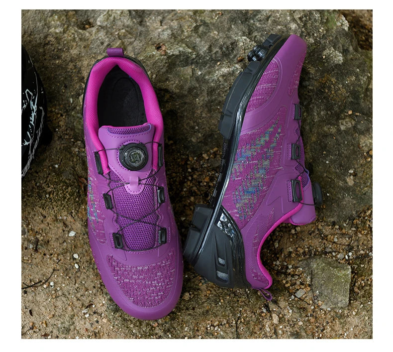 Zapatillas de ciclismo MTB para hombre y mujer T03 moradas, transpirables, de velocidad, con autocierre, para ciclismo de carretera, deporte al aire libre, competición y entrenamiento