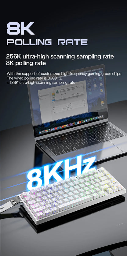 Teclado gaming magnético con cable ATTACK SHARK R82 HE 75% RGB 8000Hz Rapid Trigger, activación de 0.005mm