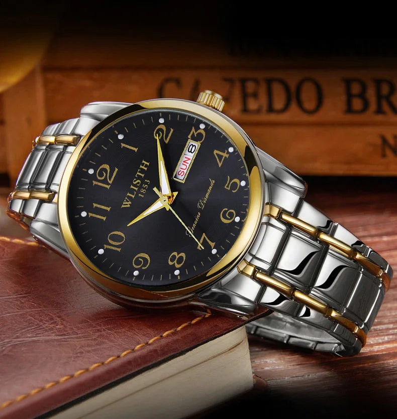 Relógio de luxo para mulher, relógio de quartzo, relógio de pulso digital, à prova de água, com calendário e visor iluminado; estilo moderno e profissional, adequado também para homens.