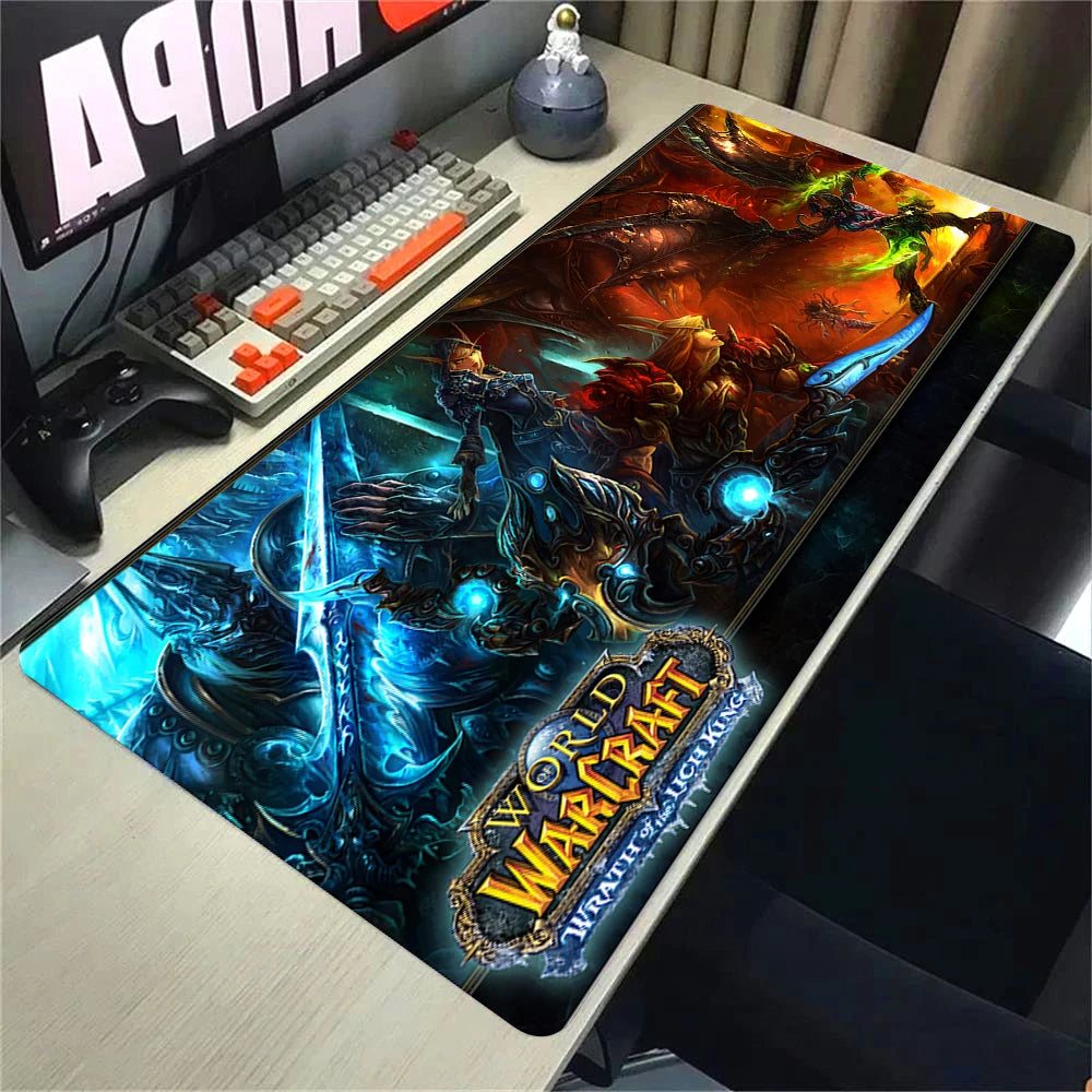 Naturelle Horde Alliance-muismat van rubber, grote bureaumat voor computer en toetsenbord, HD World of Warcraft-gamingmuismat met snelheidsoppervlak en gestikte rand