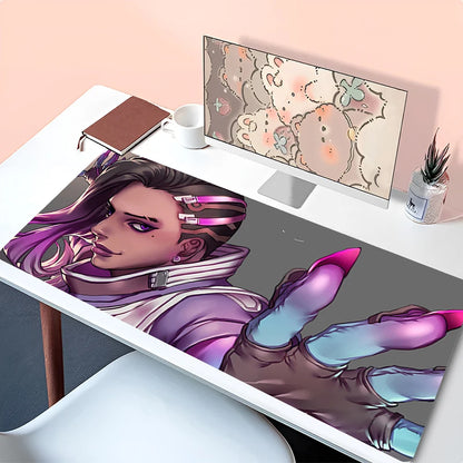 Tappetino per mouse laptop anime, accessorio da ufficio, tappetino per tastiera PC, sottobicchiere in gomma, tappetino mouse morbido grande Overwatch Sombra per scrivania