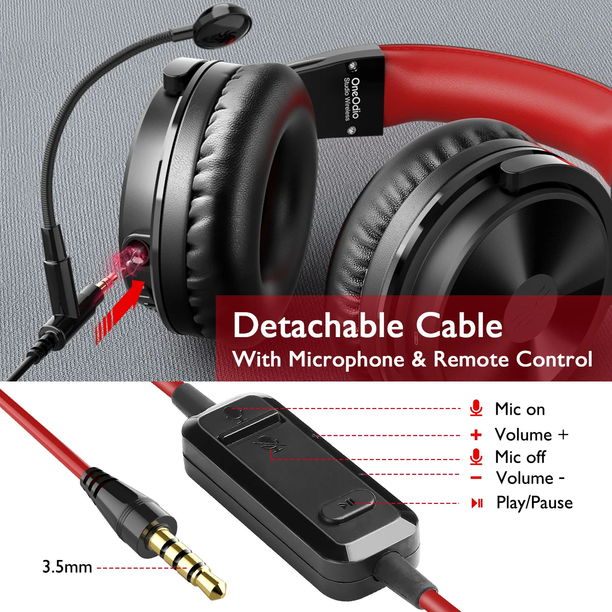Auriculares gaming inalámbricos Bluetooth 5.2 OneOdio 110H – 110H de autonomía, sonido de graves profundos circumaurales con micrófono, auriculares 2 en 1 con cable e inalámbricos para PC y PS4