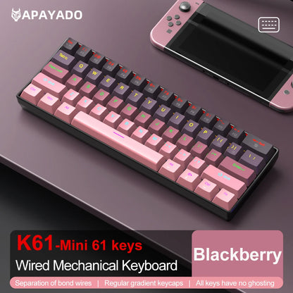 Tastiera meccanica mini APAYADO K61, cablata, 61 tasti, RGB Phantom, nera/bianca, switch meccanici rossi/blu per gaming, portatile 60%
