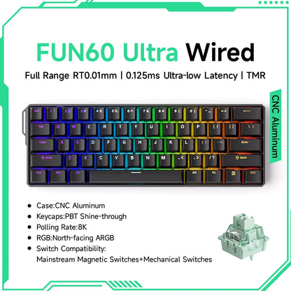 Teclado Gaming Mecânico Akko MonsGeek FUN60 Ultra com Interruptores Magnéticos, 60%, Rapid Trigger, 8K HE/TMR, Teclado Gamer Personalizado em Alumínio
