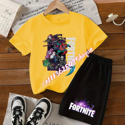 Conjunto de verano Fortress Night de camiseta y pantalones cortos para niños y niñas, 2 piezas, ropa infantil con camiseta estampada, regalo