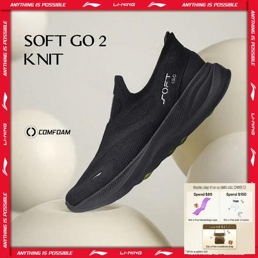 Scarpe casual da passeggio slip-on da uomo Li-Ning SOFT GO 2 KNIT, ammortizzate, comode e stabili, sneakers sportive quotidiane in mesh per jogging LiNing AGLV017