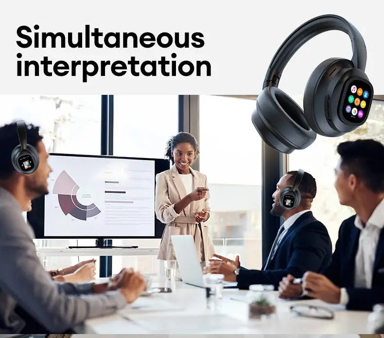 Auriculares inalámbricos Bluetooth con pantalla táctil LCD AI – Headset gaming con cancelación de ruido ANC, graves profundos y micrófono HD