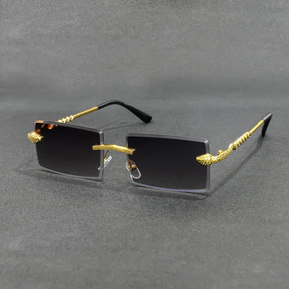 Rimless Rectangle Sunglasses Men Metal Gradient Gray Lens Big Frameless Sun Glasses Women UV400