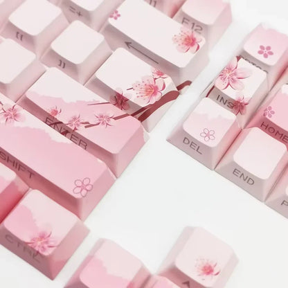 Juego de teclas Sakura Pink con grabado lateral, PBT translúcido, 127 teclas para switches MX y teclados mecánicos 60/84/90/104/108