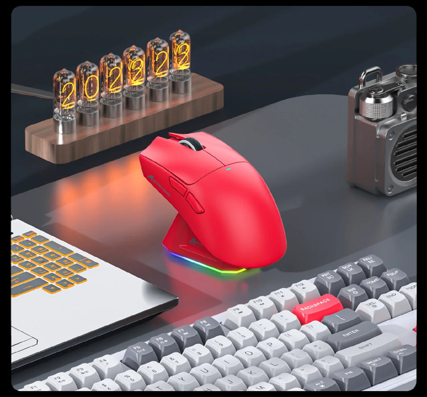 Ratón inalámbrico Attack Shark X11&R1 Tri Mode Bluetooth con base de carga RGB, ergonómico y ligero, accesorio para PC gamer