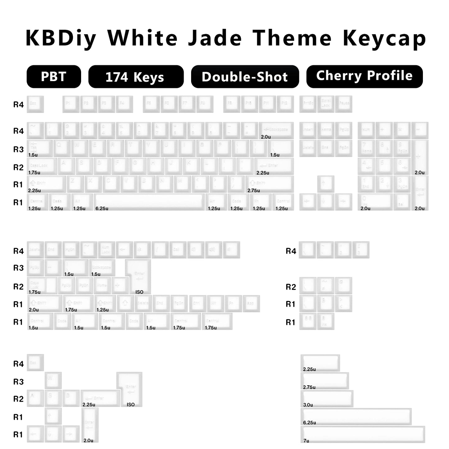 KBDiy 174 teclas/set teclas PBT GMK Apollo Double Shot minimalistas perfil ISO Cherry para teclado mecánico gaming, compatibles con MX