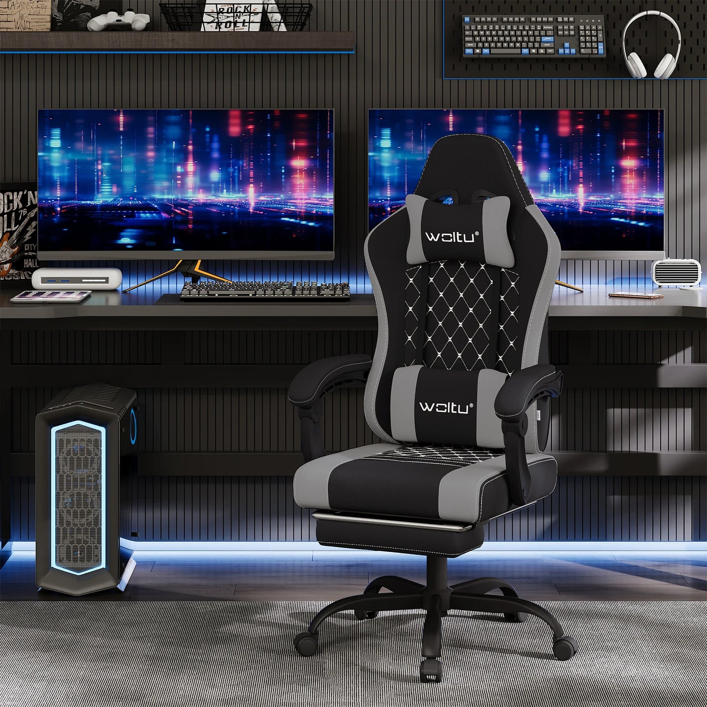 Silla de ordenador giratoria WOLTU con función de masaje, silla de oficina ergonómica con almohada y reposapiés, silla gaming ajustable en altura