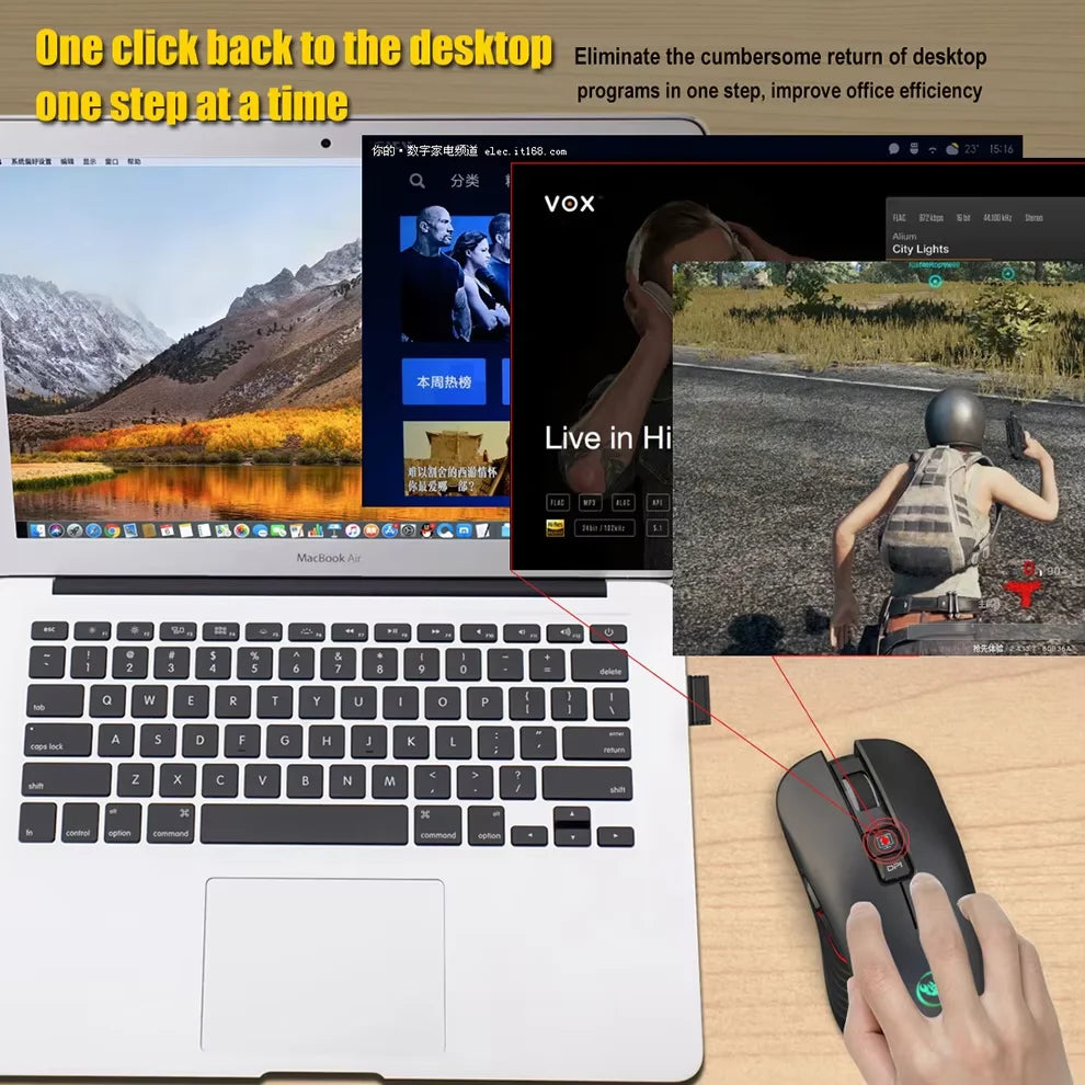 Ratón inalámbrico recargable por USB para diestros, mouse Type-C para portátil y ordenador, clic silencioso, retroiluminado, gaming, 3600cpi