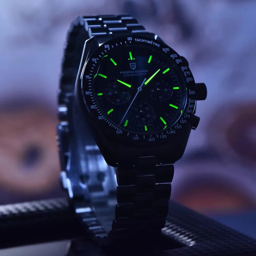 Relógio PAGANI DESIGN Moon – Cronógrafo de quartzo de luxo para homem, estilo desportivo, vidro de safira com tratamento antirreflexo, mostrador luminescente