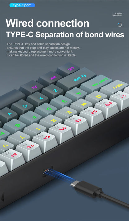 Tastiera meccanica mini APAYADO K61, cablata, 61 tasti, RGB Phantom, nera/bianca, switch meccanici rossi/blu per gaming, portatile 60%