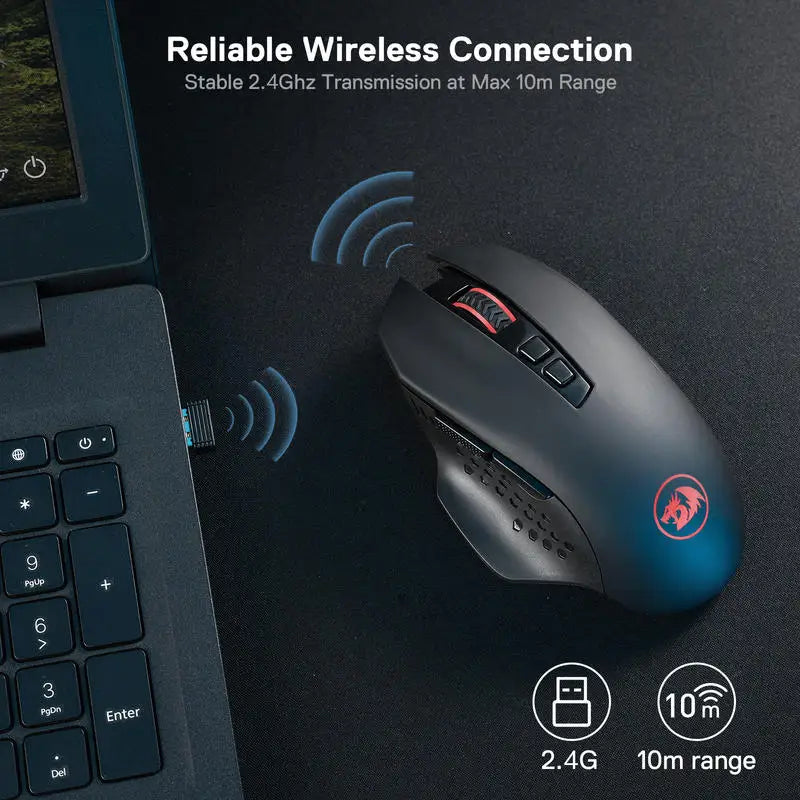 Mouse Gaming Wireless Redragon M656 Gainer, 4000 DPI, Mouse Gamer Wireless 2.4Ghz con 5 livelli DPI, 7 pulsanti macro, retroilluminazione LED rossa