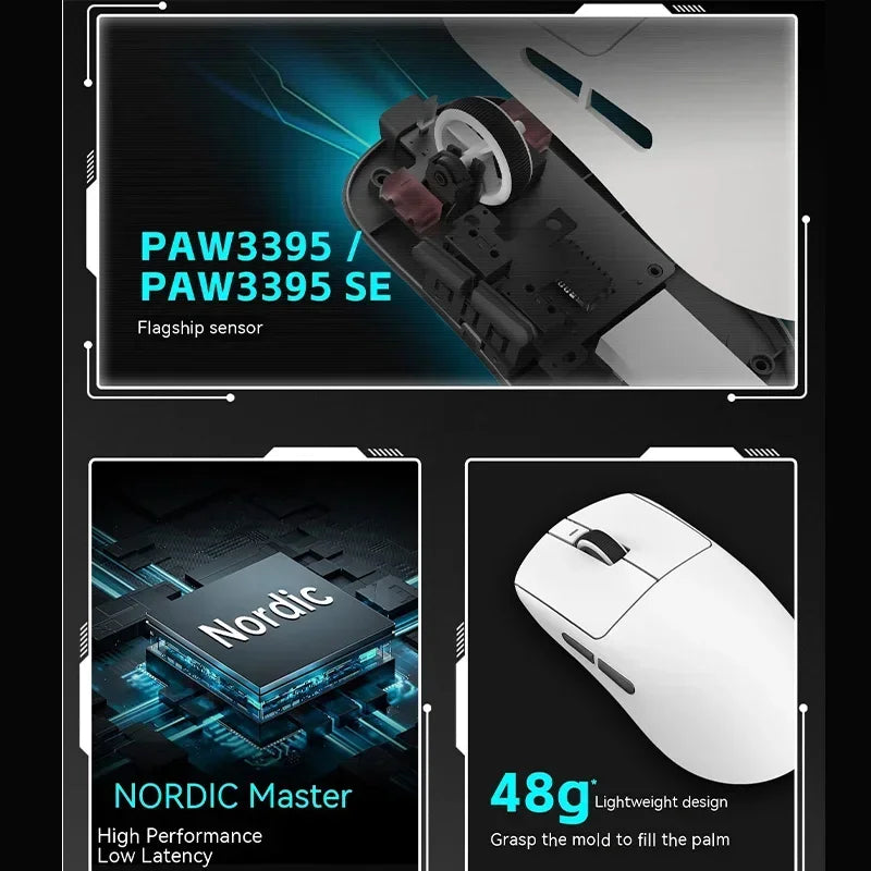 Ratón inalámbrico gaming VXE Dragonfly R1 Pro con sensor Paw3395, Nordic 52840, 2khz, Smart Speed X, baja latencia, para oficina y PC