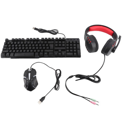 Combo gaming 4 pezzi tastiera e mouse, tastiera ergonomica 104 tasti, mouse con luce breathing a 4 colori, cuffie e tappetino per mouse antiscivolo