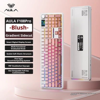 Teclado mecánico AULA F108 PRO personalizado con diseño 100%, retroiluminación RGB, Bluetooth inalámbrico, interruptor HiFi para gaming