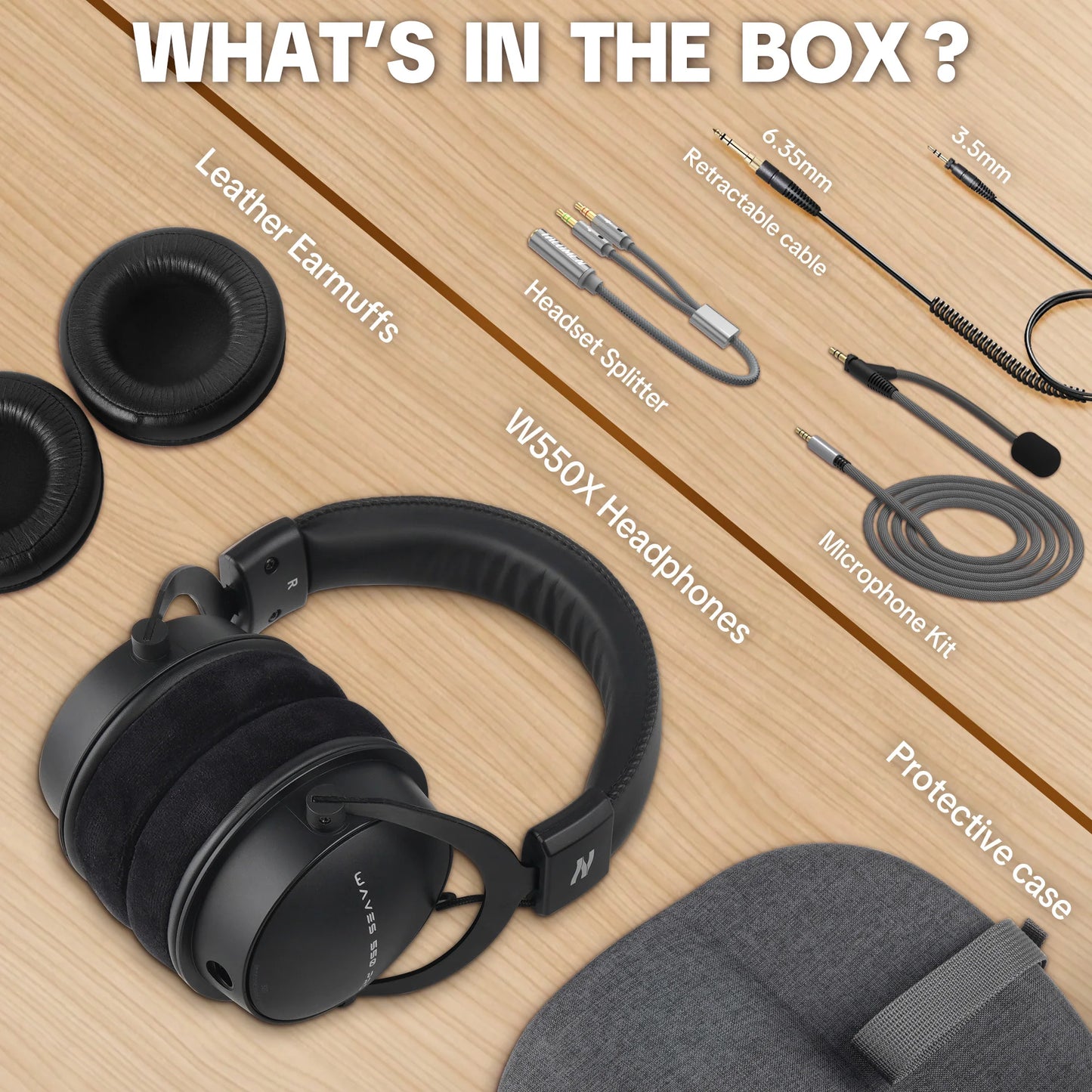 Auriculares de estudio TALOMEN W550x – Auriculares profesionales de monitorización para DJ, circumaurales y con cable, con transductores de 50mm y cable desmontable