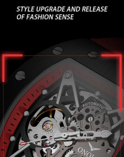ONOLA Luxury Automatic Watch Men Fashion Hollow Silicone Waterproof Mechanical Watch Men Military Sports Watch Clock