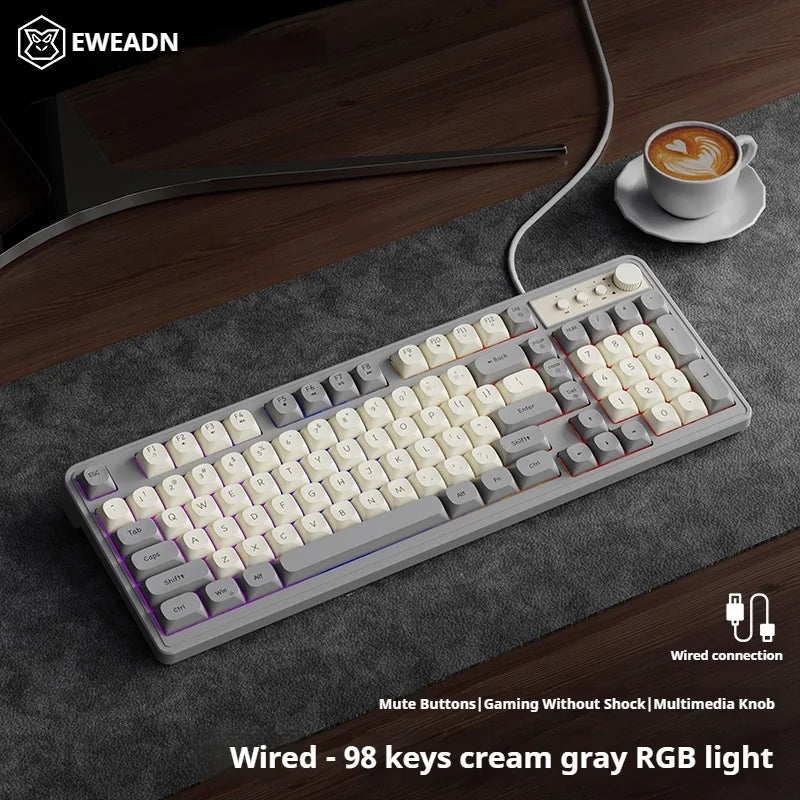 Teclado gaming de oficina EWEADN G98, membrana con retroiluminación arcoíris, USB con cable, externo y silencioso, área numérica, diseño Digh