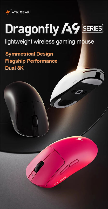 Mouse gaming wireless ATK Dragonfly A9 Ultra PAW3950 ultraleggero tri-mode ergonomico e-sport per gamer FPS A9 SE Plus