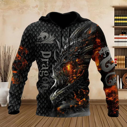 Muške majice s kapuljačom Tattoo Dragon s 3D printom za proljeće i jesen, dugih rukava, uniseks streetwear ležerne majice s kapuljačom za muškarce