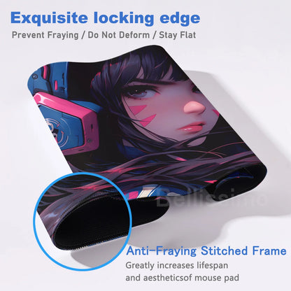 Accesorios Gaming O-Overwatch D-D.va Alfombrilla de Ratón Grande, Alfombrilla para Teclado y Ratón PC, Deskmat XXL Extendida, Alfombrilla Gamer