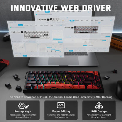 ATTACK SHARK X68PRO HE Tastiera gaming wireless Rapid Trigger con attuazione regolabile, hot-swap, retroilluminazione RGB, BT/2.4GHz/cablata