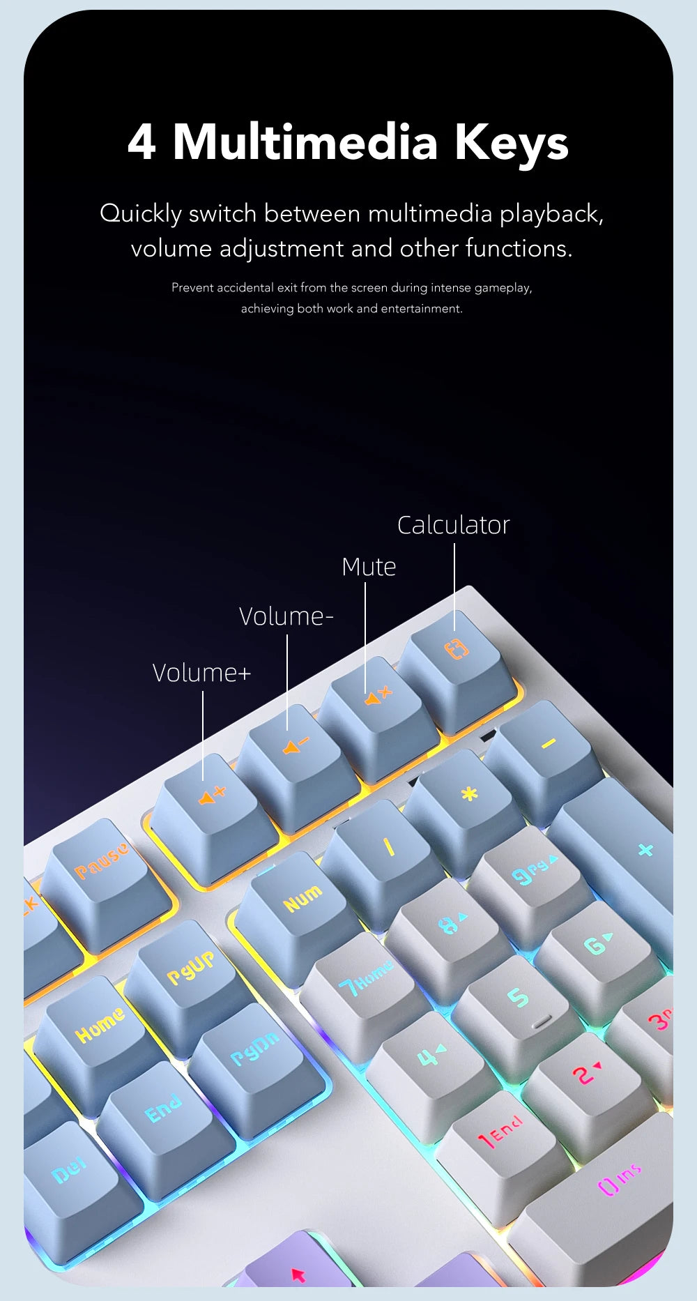 Tastiera meccanica da gaming cablata a 108 tasti con retroilluminazione RGB | Chip da gaming | Bassa latenza | Anti-ghosting | per gamer PC Win/Mac
